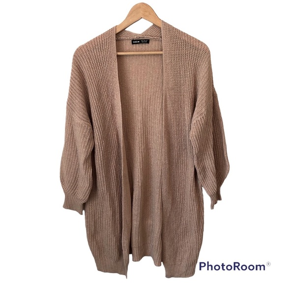 Shein Open Neutral Oatmeal Cozy Cardigan Sweater Balloon Sleeves Women’s 4 - Picture 1 of 8
